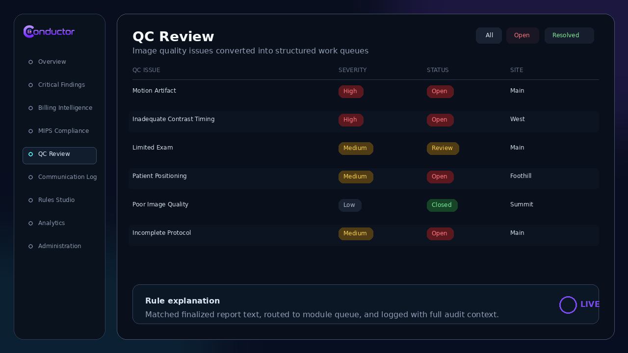 Conductor QC Review module screenshot